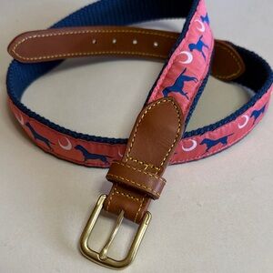 Simply Southern Men’s 34 Navy Belt with Coral Ribbon of Blue Retrievers